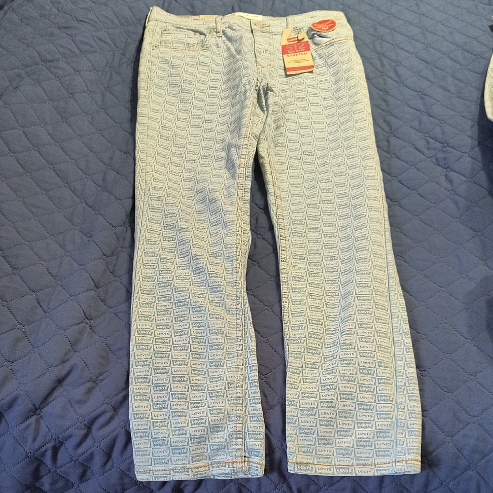 WOW New Levi's 512 Blue Logo Print Jeans